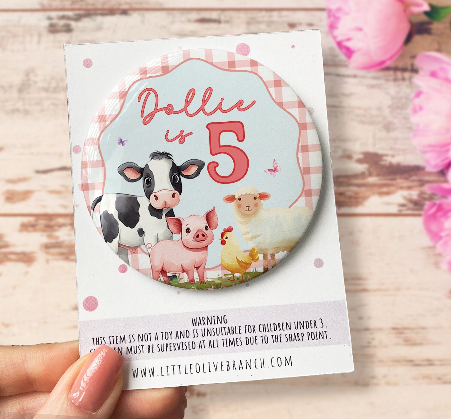 Pink Farm Birthday Badge - Birthday Girl - Birthday Badge - Farm Party