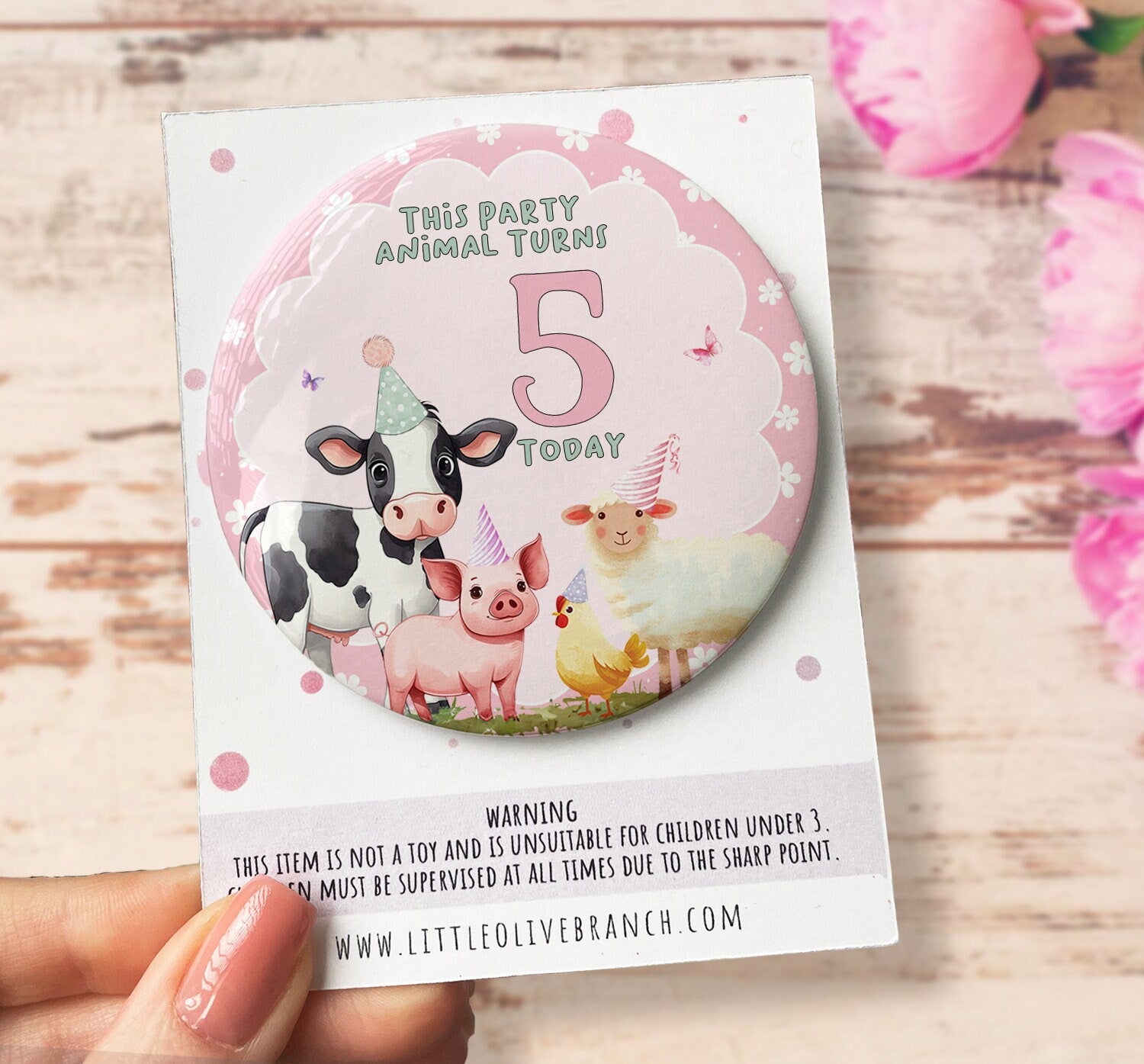 Pink Party Animal Birthday Badge - Birthday Girl - Birthday Badge - Farm Party