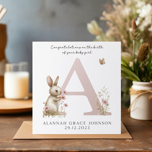 Personalised New Baby Card - Floral Baby Card - Initial Card - Congratulations New Baby