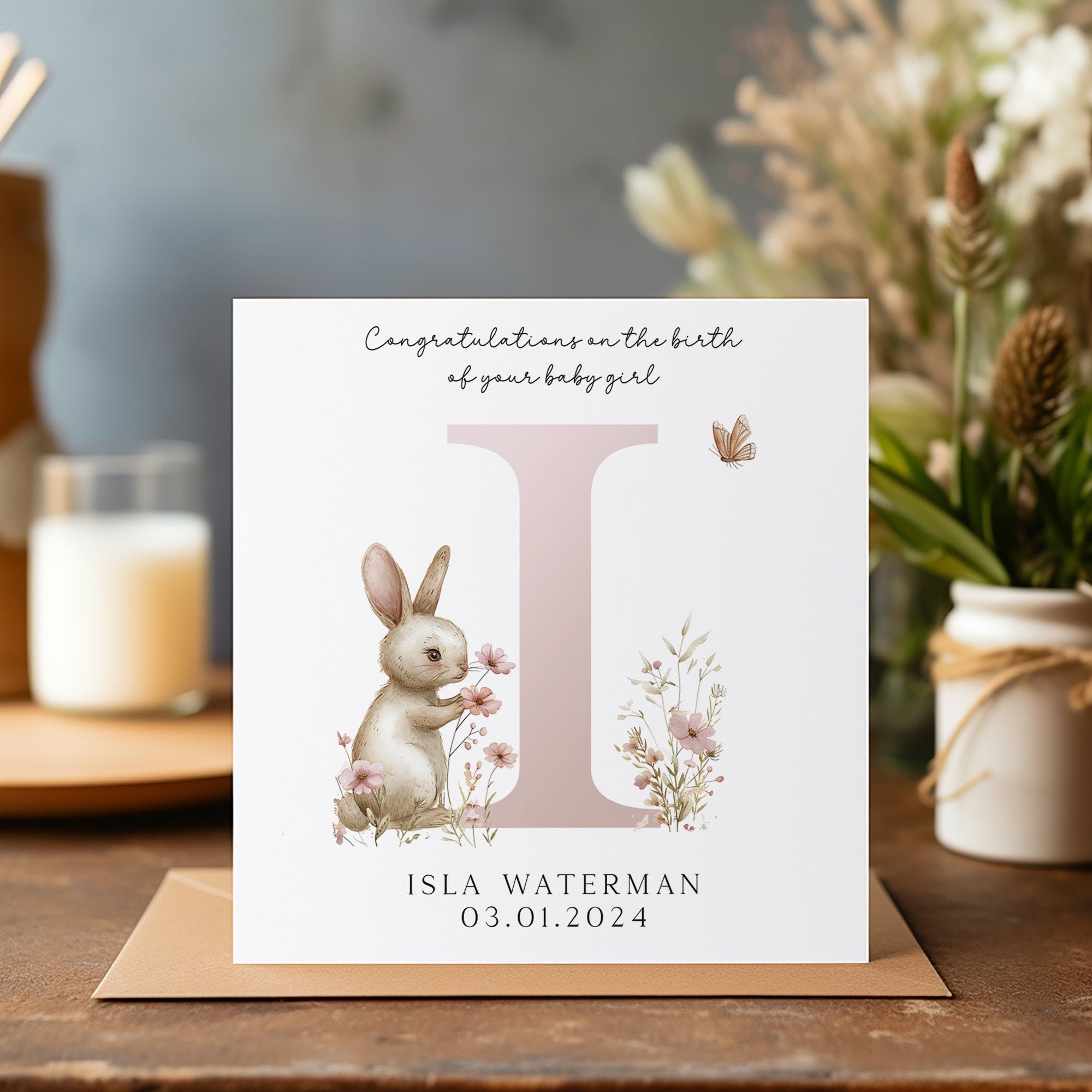 Personalised New Baby Card - Floral Baby Card - Initial Card - Congratulations New Baby