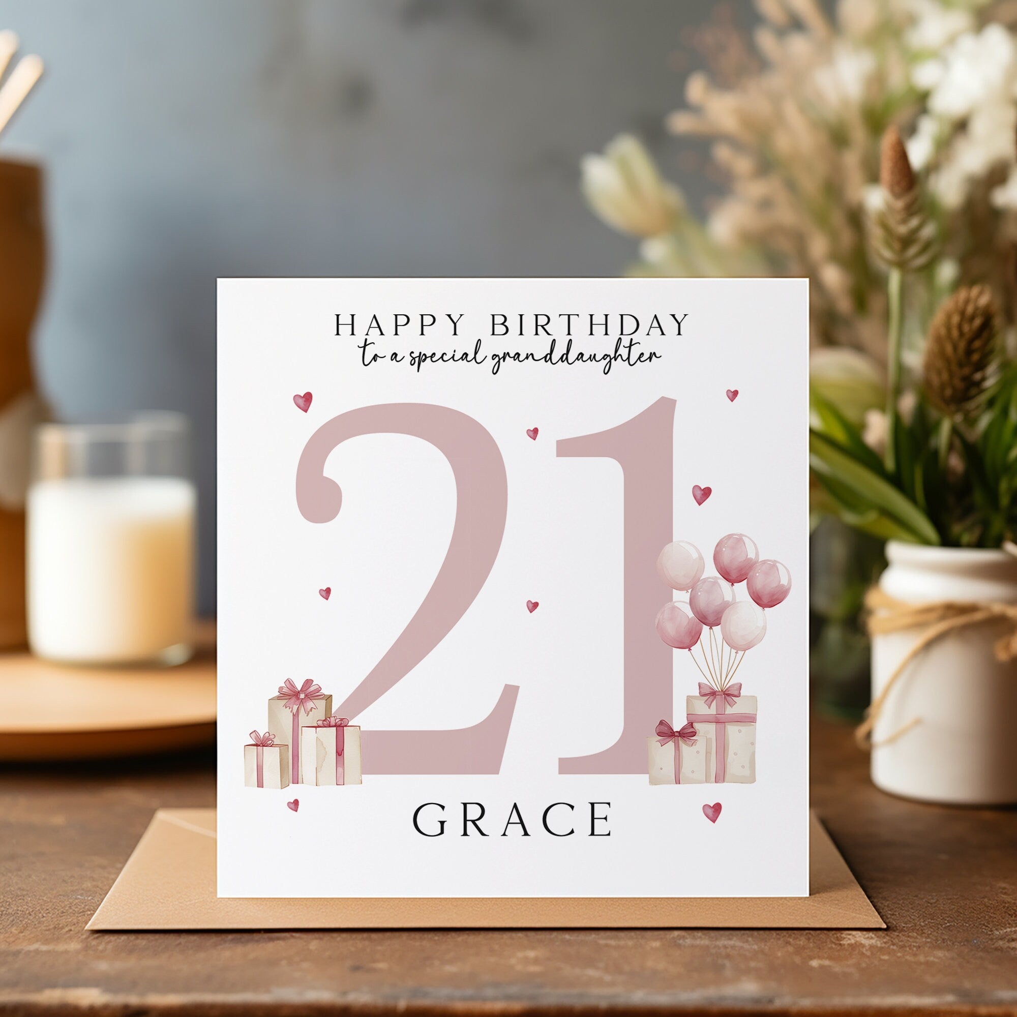 Birthday Age Card - 21st Happy Birthday - Personalised Twenty First - Birthday Card For Her