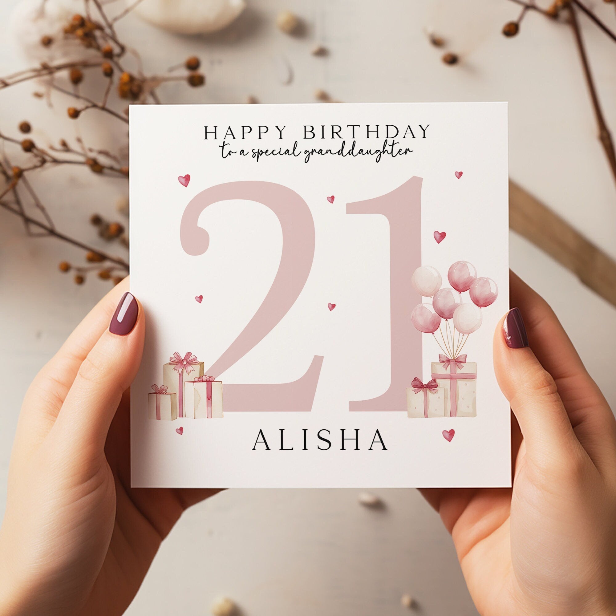 Birthday Age Card - 21st Happy Birthday - Personalised Twenty First - Birthday Card For Her