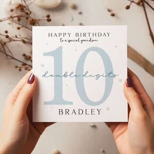 Personalised 10th Birthday Age Card - Happy Birthday - Double Digits - Boys Birthday Card