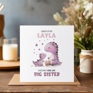 Dinosaur Big Sister Card - Personalised Dinosaur Big Sister Card - Dinosaur New Sibling Card - Sister Card