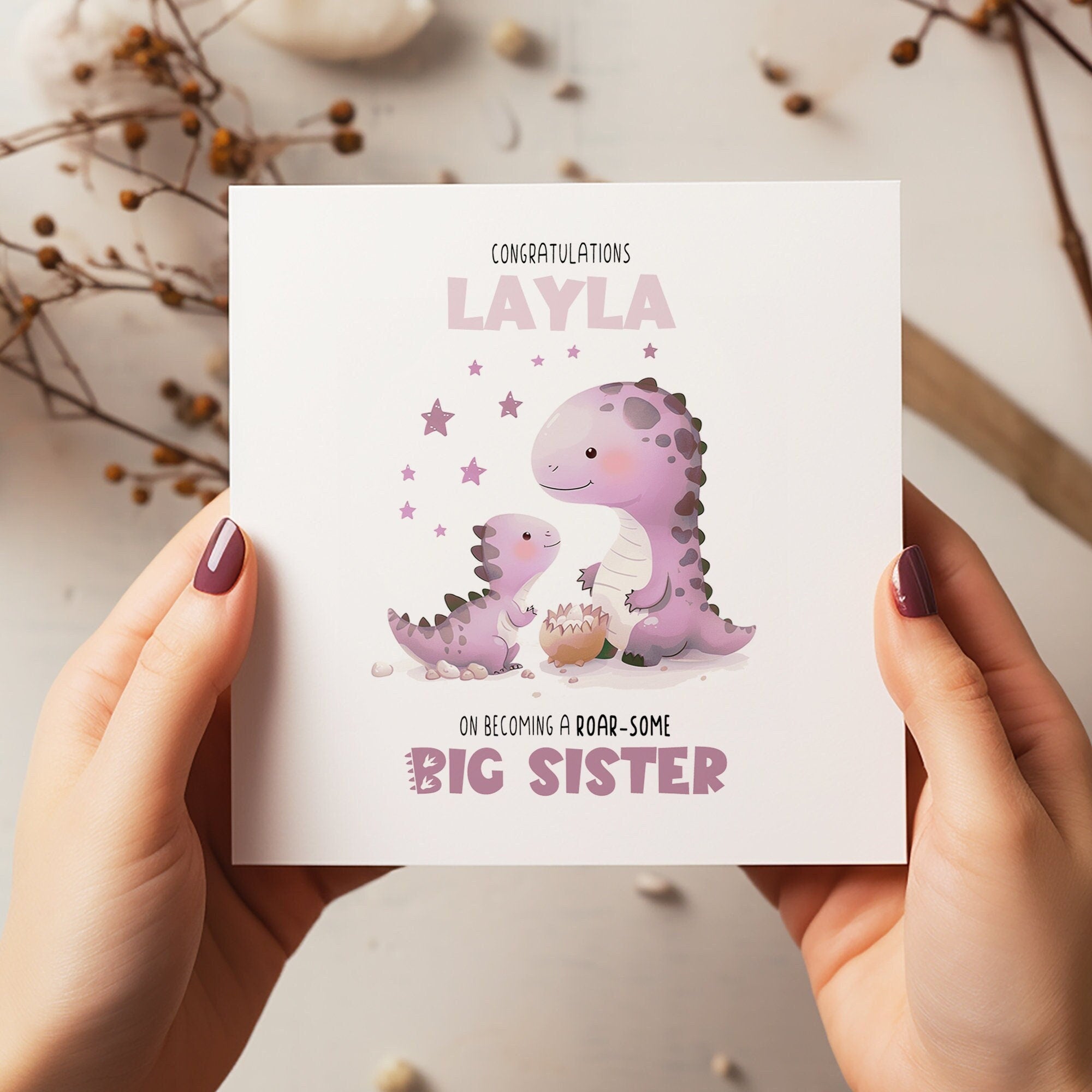 Dinosaur Big Sister Card - Personalised Dinosaur Big Sister Card - Dinosaur New Sibling Card - Sister Card