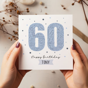 Birthday Age Card - 50th Happy Birthday - 60th Birthday Card - 70th Card