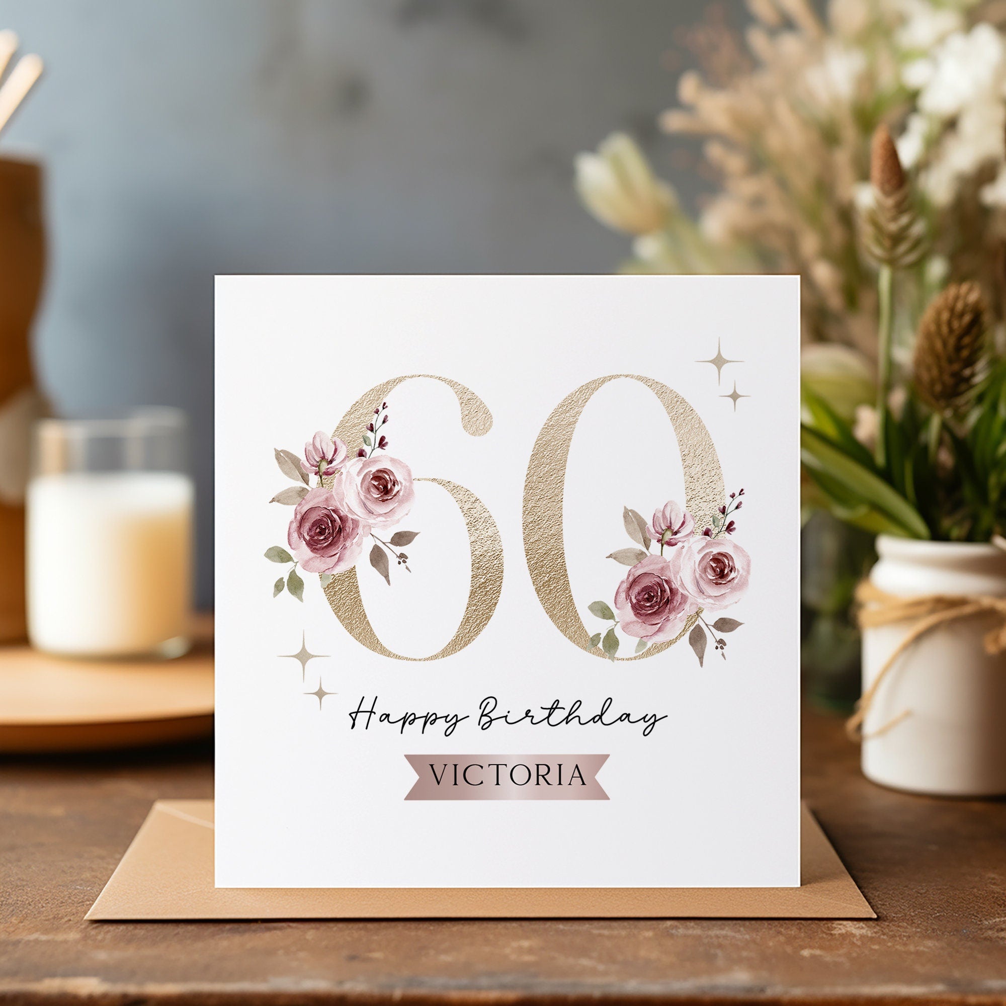 Birthday Age Floral Card - 50th Happy Birthday - 60th Birthday Card - 70th Card