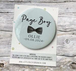 Personalised Page Boy Badge - Wedding Badge - Page Boy Gift