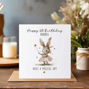 Personalised Bunny Birthday Card - Happy Birthday - Kids Birthday Card - Niece Birthday - 1st Birthday Card - 2nd Birthday Card - C124