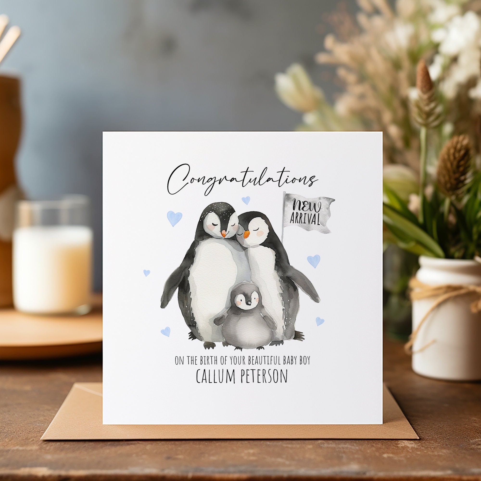 New Baby Penguin Card - Welcome to the World - Baby Card - Keepsake - New Born