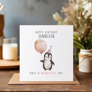 Personalised Penguin Birthday Card - Happy Birthday - Birthday