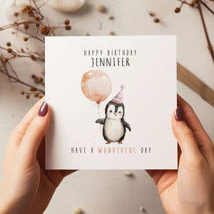 Personalised Penguin Birthday Card - Happy Birthday - Birthday