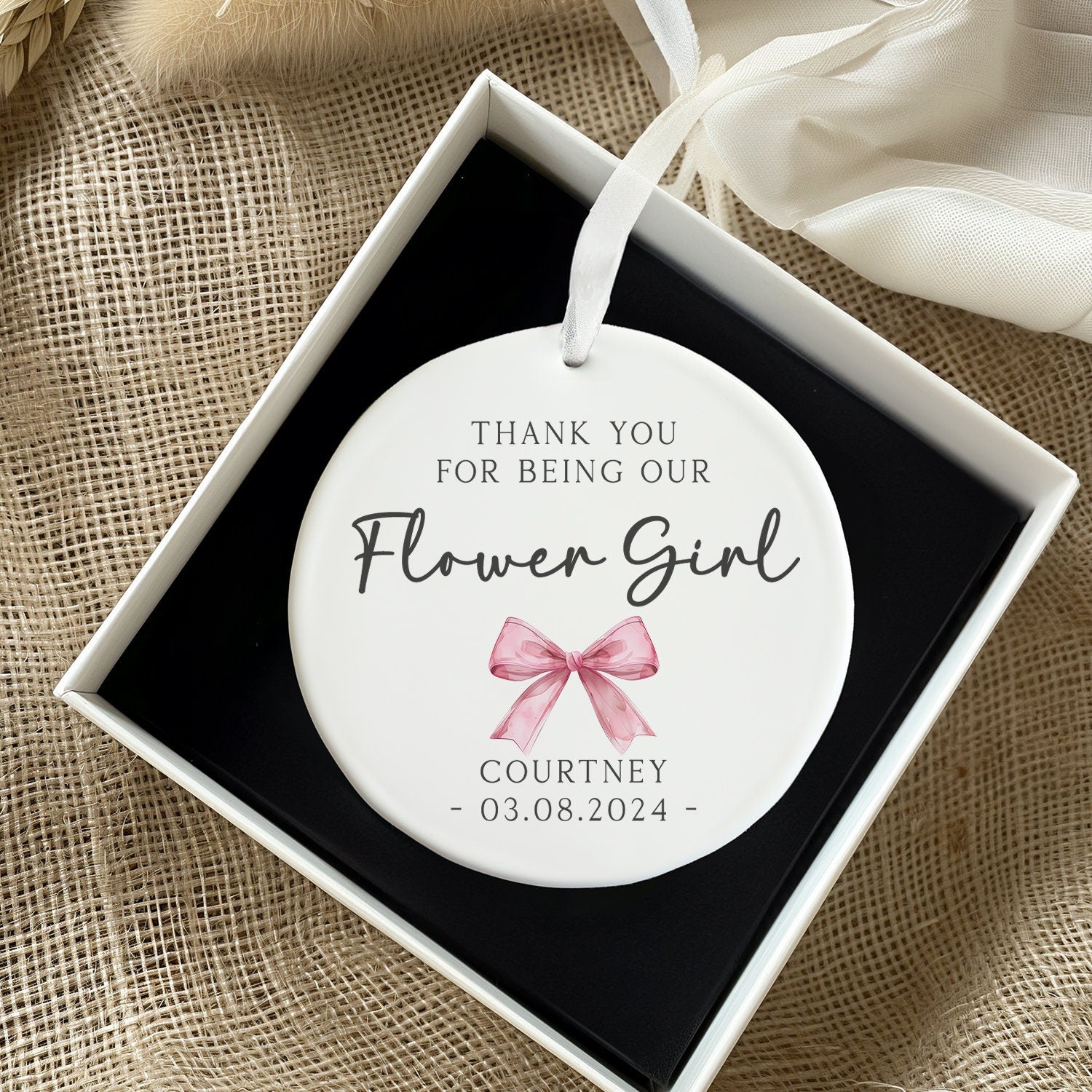 Personalised Flower Girl Decoration - Wedding Keepsake Plaque - Ceramic Ornament