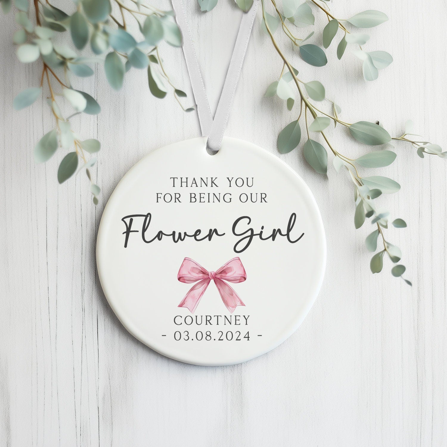 Personalised Flower Girl Decoration - Wedding Keepsake Plaque - Ceramic Ornament