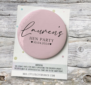 Personalised Hen Party Badge - Bridesmaid Badge - Wedding Role Badge - Hen Party Favours - Hen Party Gift