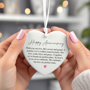 Anniversary Poem Gift - Anniversary Present For Couple - Wedding Day Keepsake Plaque - Ceramic Heart Ornament - Husband Gift