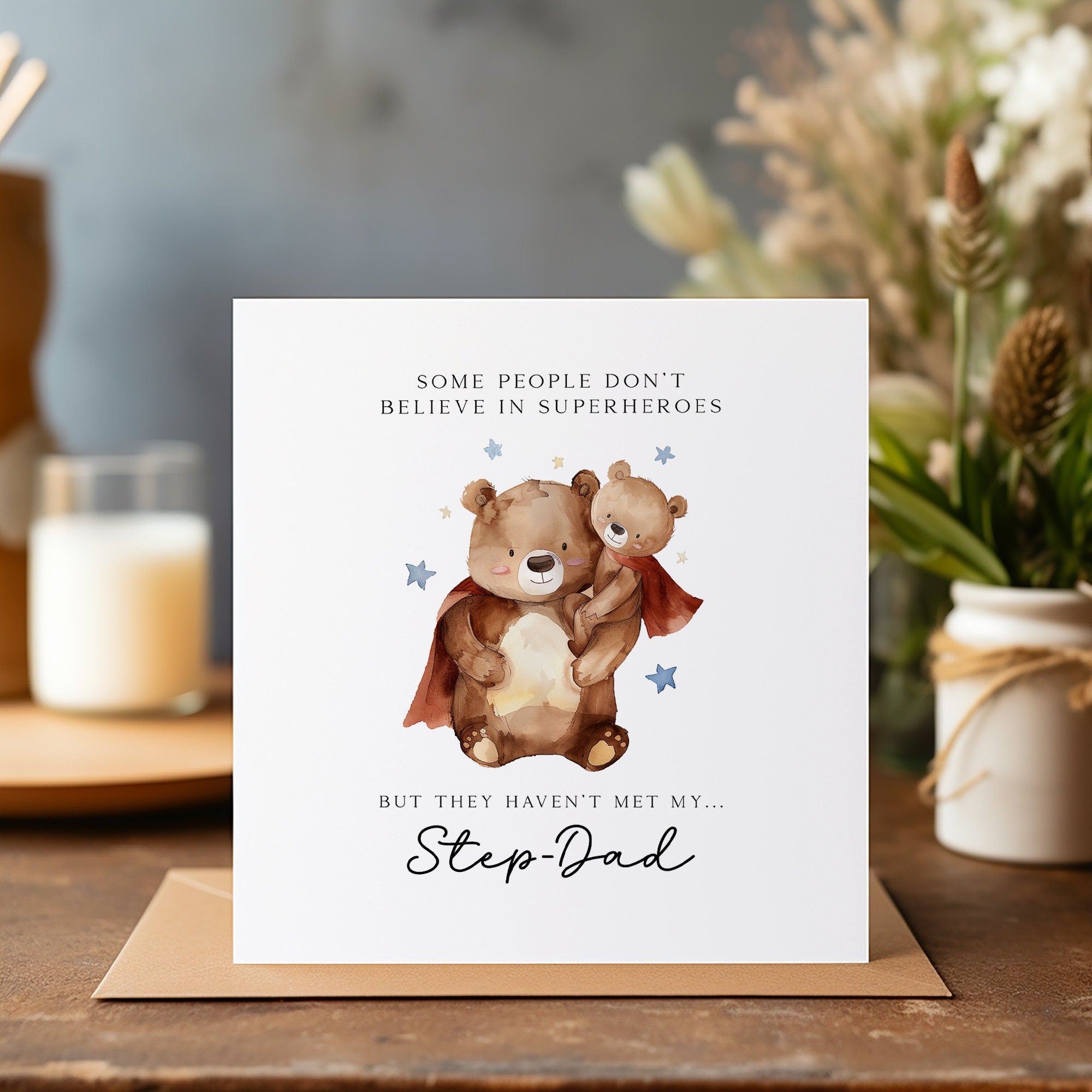 Happy Father's Day Card - Daddy Bear Card - Father's Day Card - Step Dad Superhero - Daddy Birthday - C1192