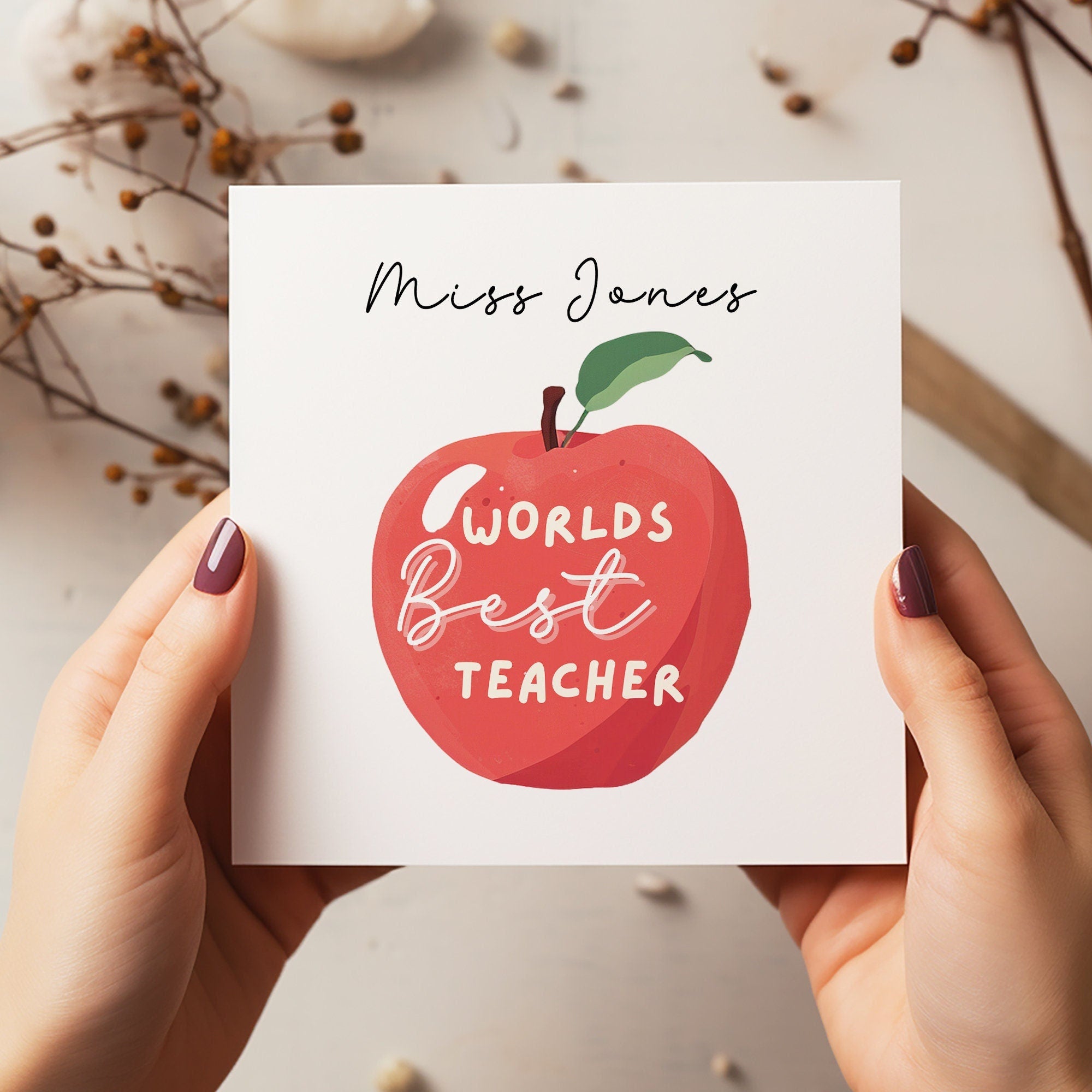 Personalised Thank You Apple Teacher Card - Teacher Gift - End Of Term Card - C1222