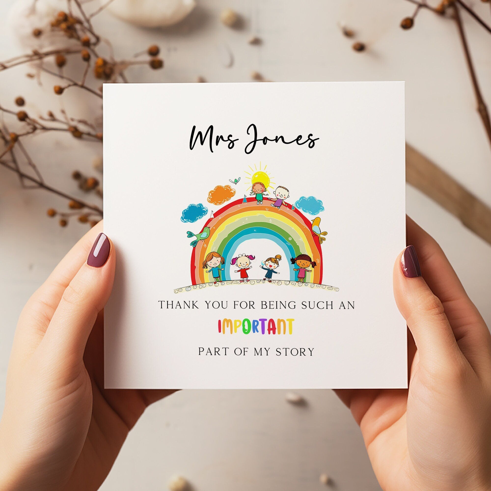 Personalised Thank You Rainbow Teacher Card - Teacher Gift - End Of Term Card - C1230