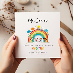 Personalised Thank You Rainbow Teacher Card - Teacher Gift - End Of Term Card - C1230