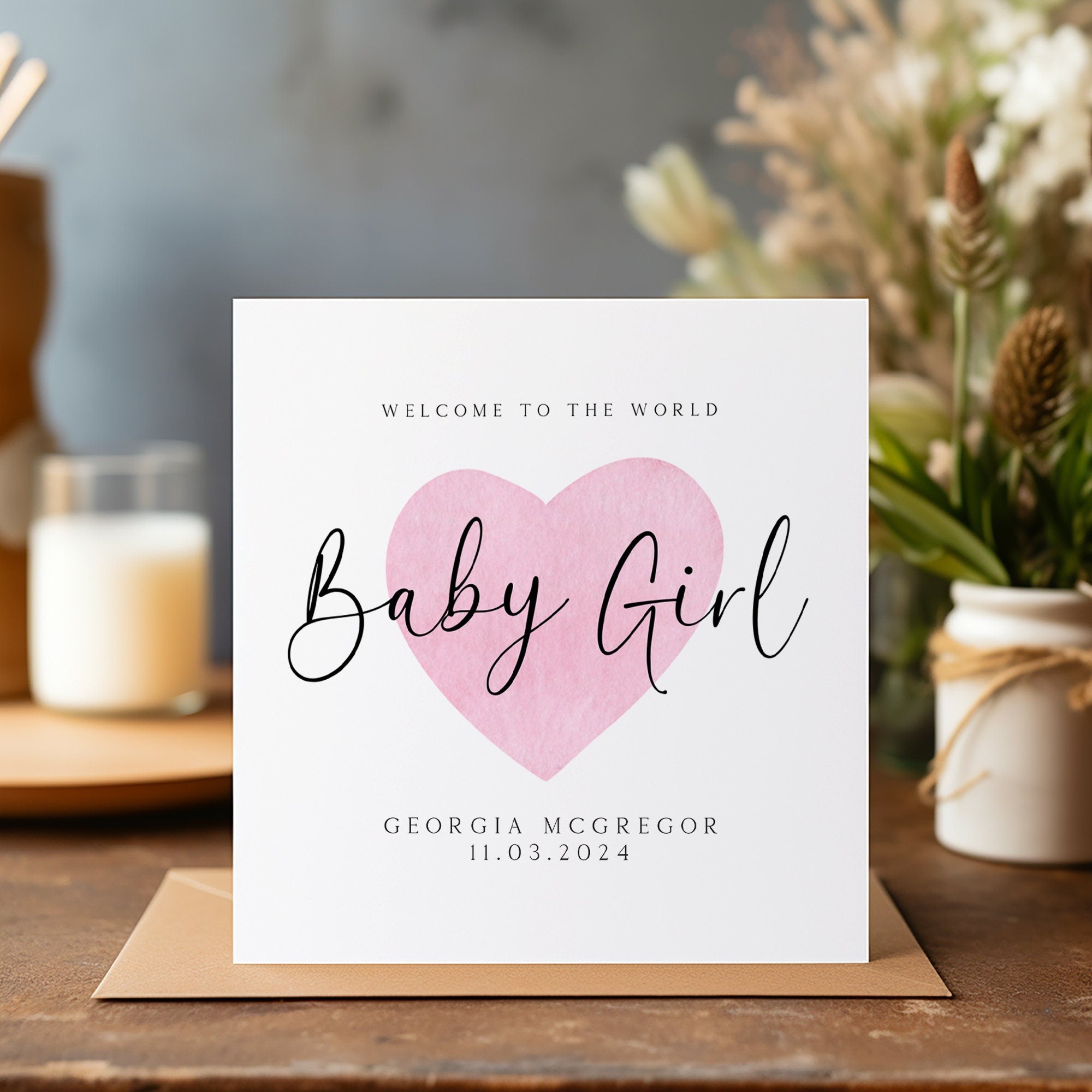 New Baby Personalised Card - Welcome to the World - Baby Girl Card - Keepsake - New Born - Expecting Card - Cute Baby Card - C1274