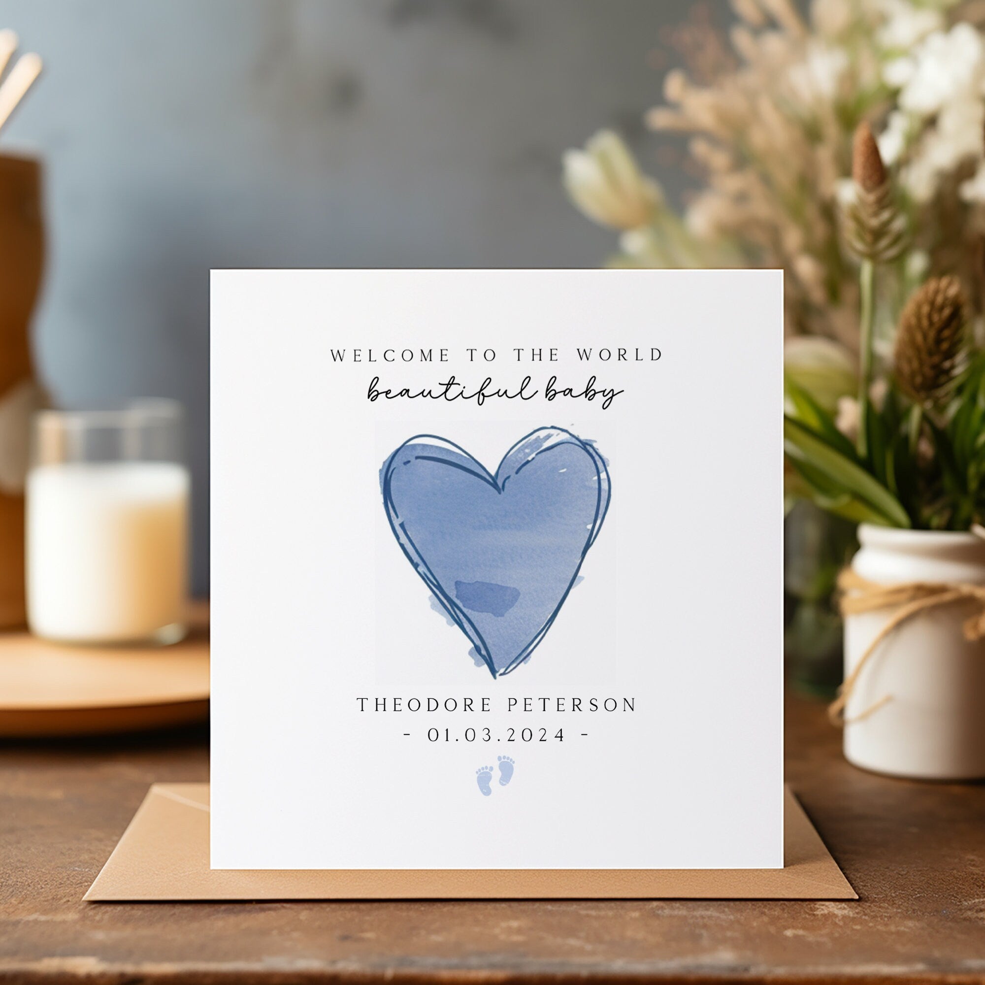 New Baby Personalised Card - Welcome to the World - Baby Boy Card - Keepsake - New Born - Expecting Card - Cute Baby Card - C1286