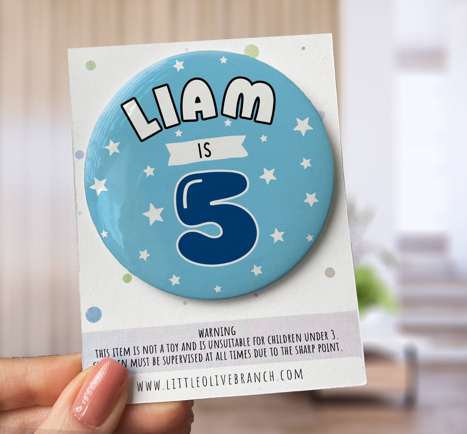 Personalised Blue Birthday Badge - Kids Birthday - Child Birthday Badge - Star Birthday - B1197