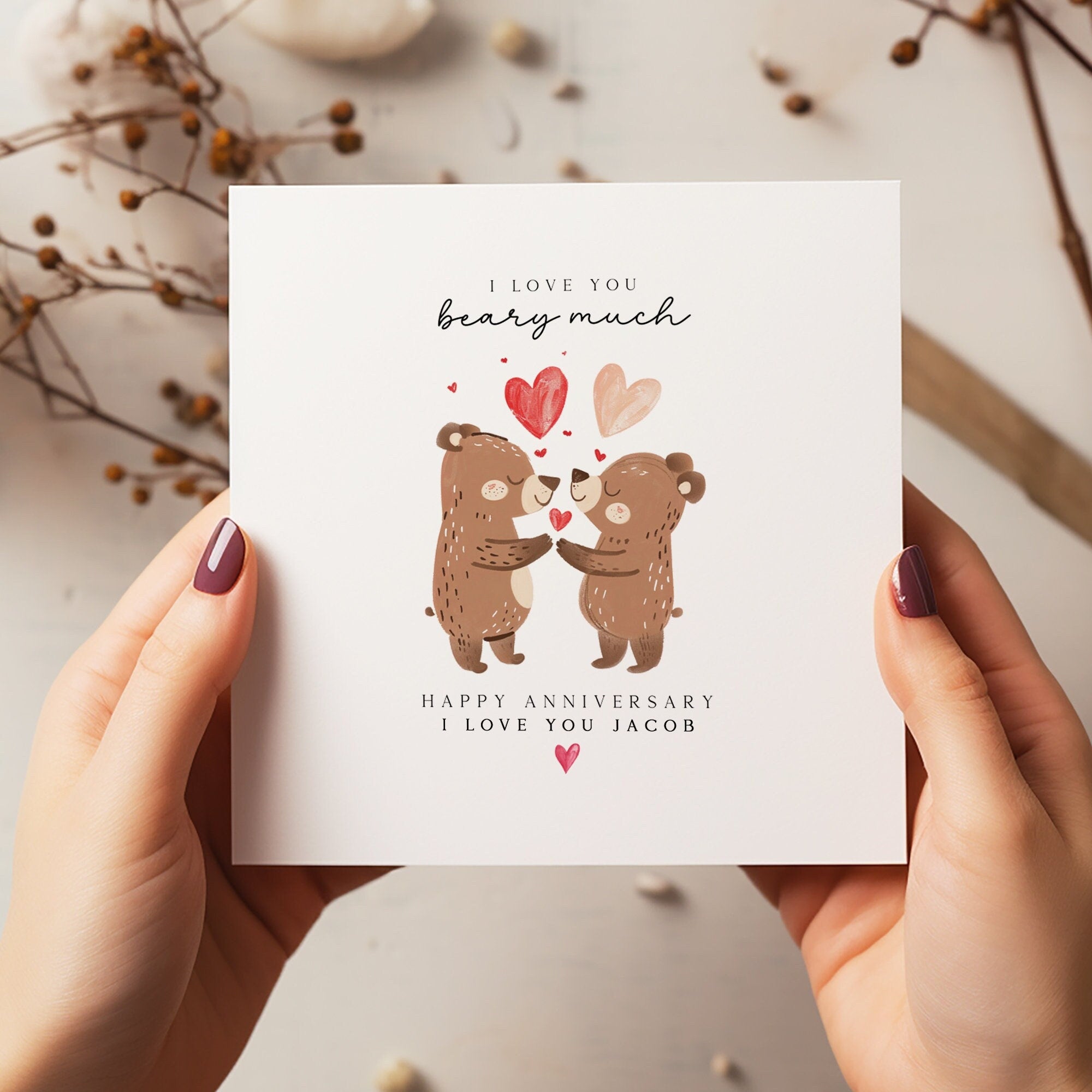 Personalised Anniversary Card - Husband Anniversary Gift - Boyfriend - Wife Anniversary - I Love You Beary Much - C1365