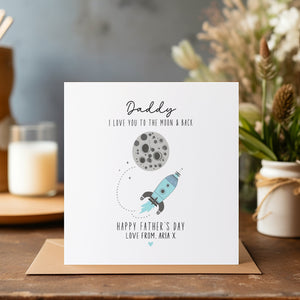 Happy Father's Day Card - Love You To The Moon & Back Card - Father's Day Card - Space Card - First Time Dad - C1216