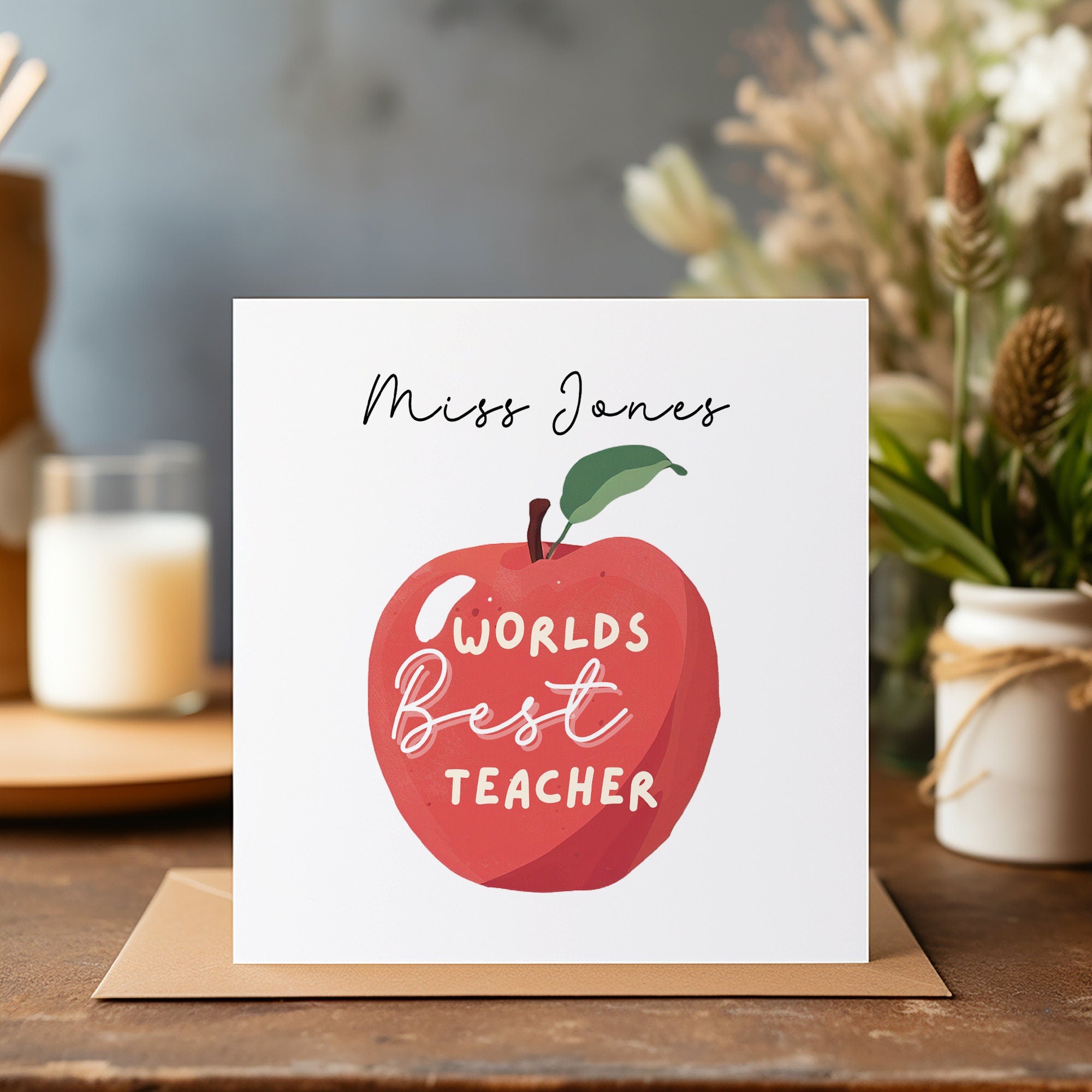 Personalised Thank You Apple Teacher Card - Teacher Gift - End Of Term Card - C1222