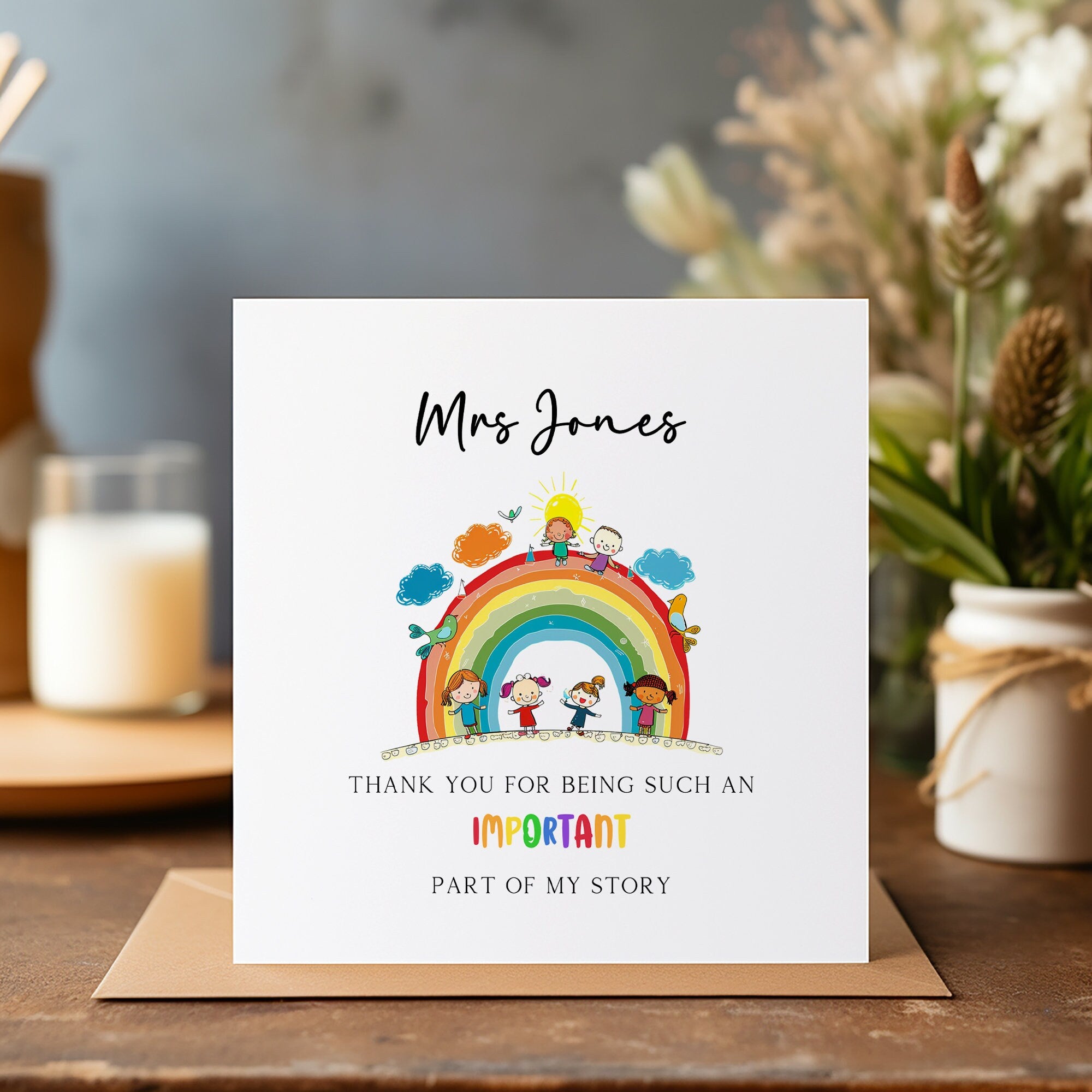 Personalised Thank You Rainbow Teacher Card - Teacher Gift - End Of Term Card - C1230