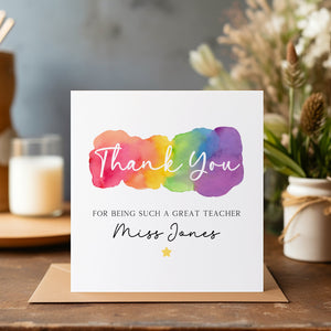 Personalised Thank You Rainbow Teacher Card - Teacher Gift - End Of Term Card - C1233