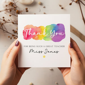 Personalised Thank You Rainbow Teacher Card - Teacher Gift - End Of Term Card - C1233