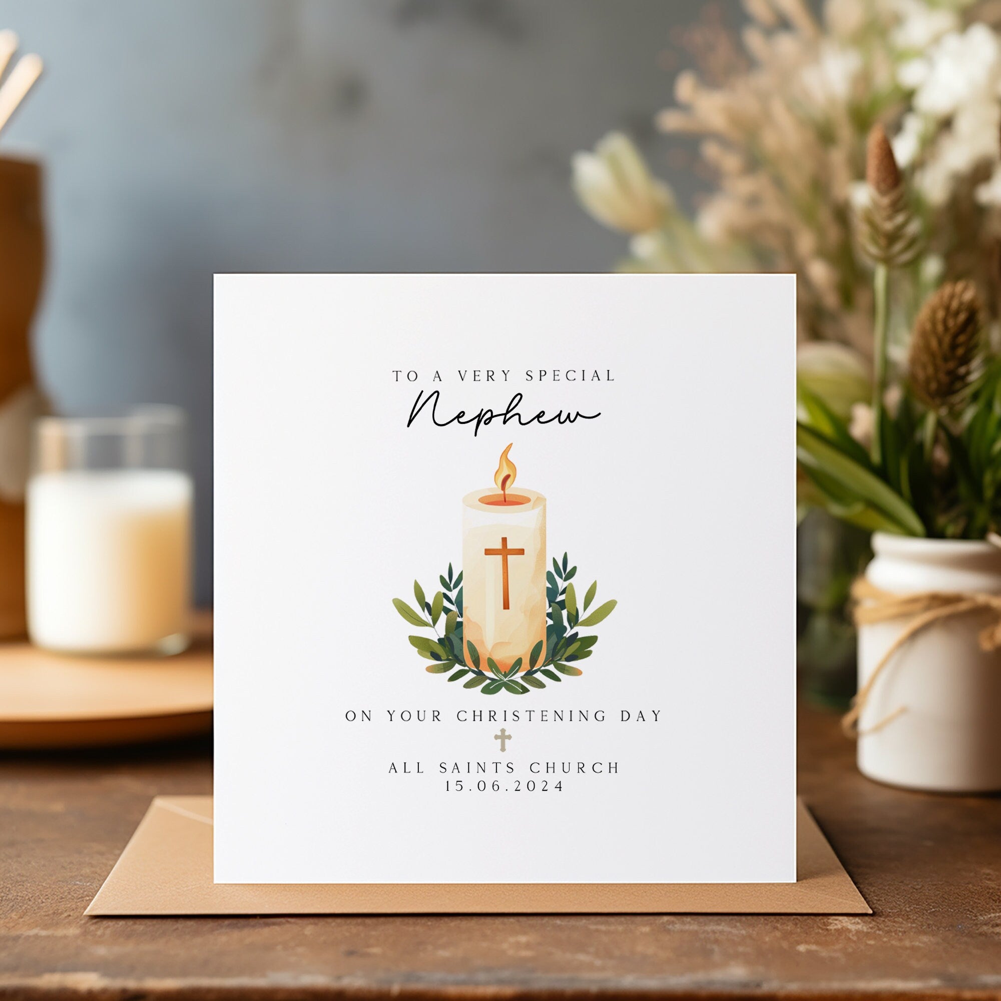 Personalised Christening Card - Baby Boy Christening - Baptism Card - Nephew Christening - C1399