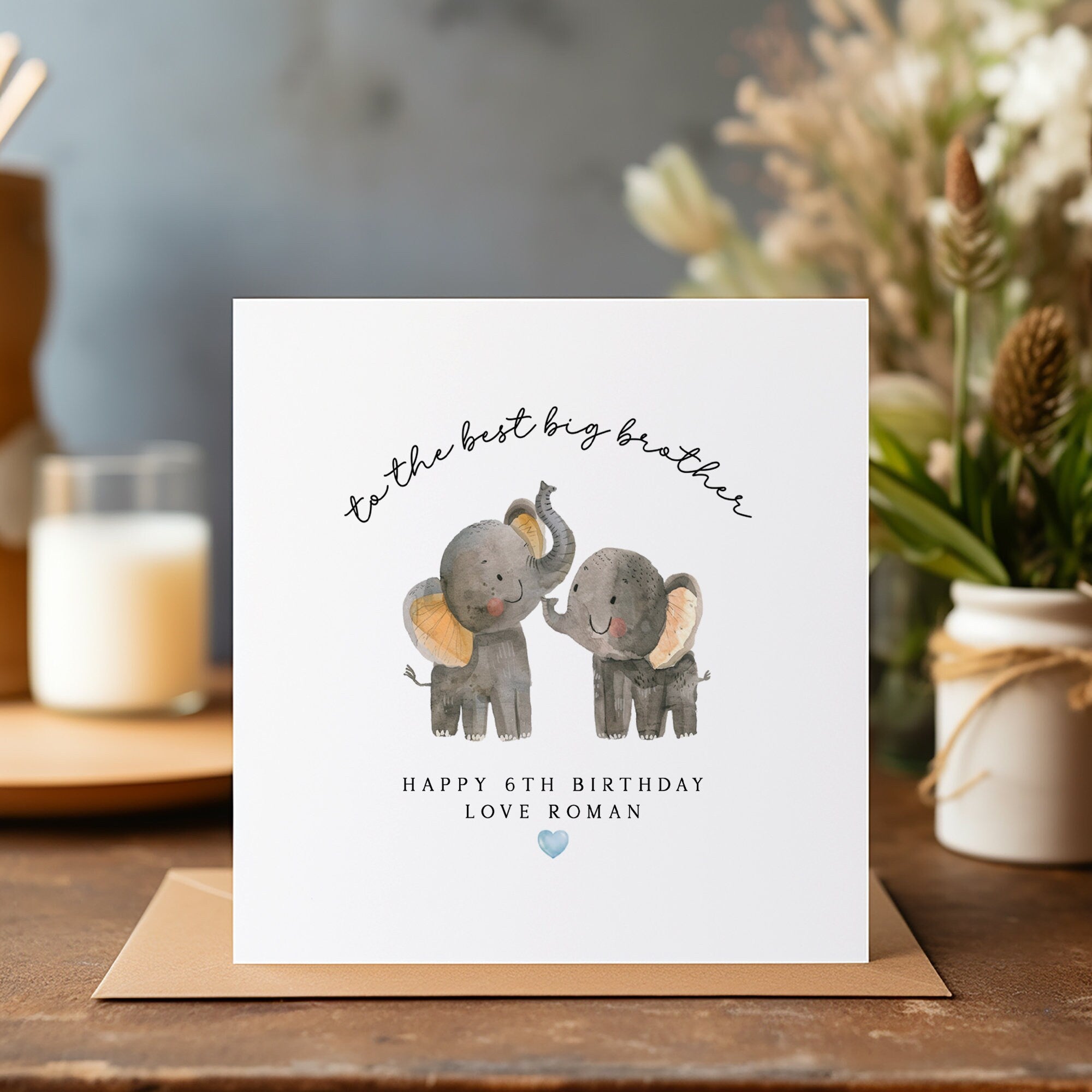 Personalised Elephant Little Brother Birthday Card - Happy Birthday - Birthday - Kids Birthday Card - Brother Card - C1405