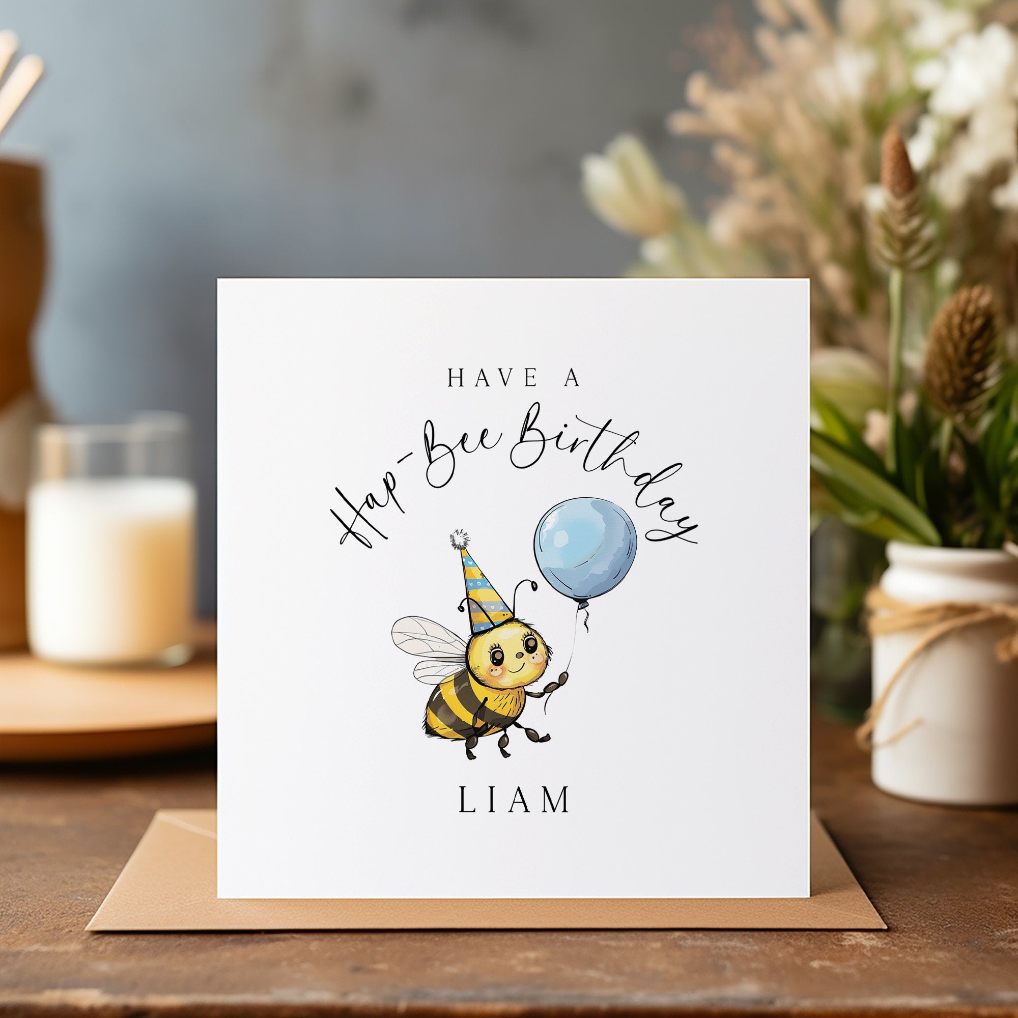 Personalised Bee Birthday Card - Happy Birthday - Birthday Card - Kids Birthday Card - Hap-Bee Birthday - C1372