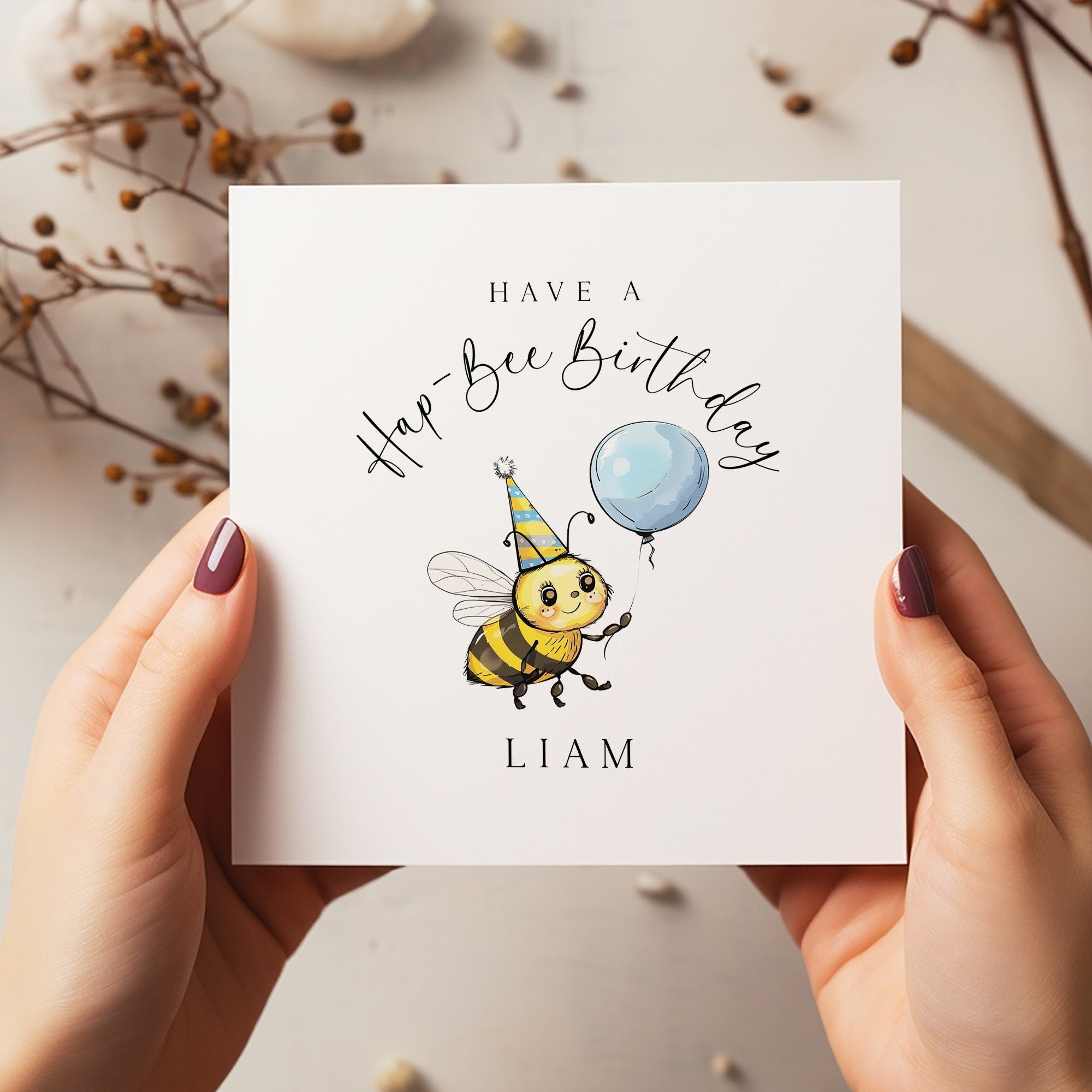 Personalised Bee Birthday Card - Happy Birthday - Birthday Card - Kids Birthday Card - Hap-Bee Birthday - C1372