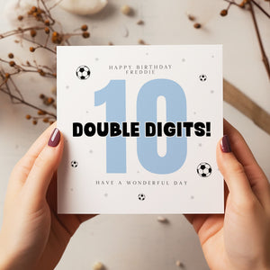 Personalised 10th Football Birthday Age Card - Happy Birthday - Double Digits - Boys Birthday Card - C1428