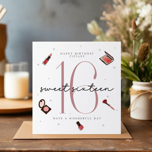 Personalised 16th Birthday Make Up Age Card - Happy Birthday - Sweet Sixteen Card - Cute Birthday Card - C1433