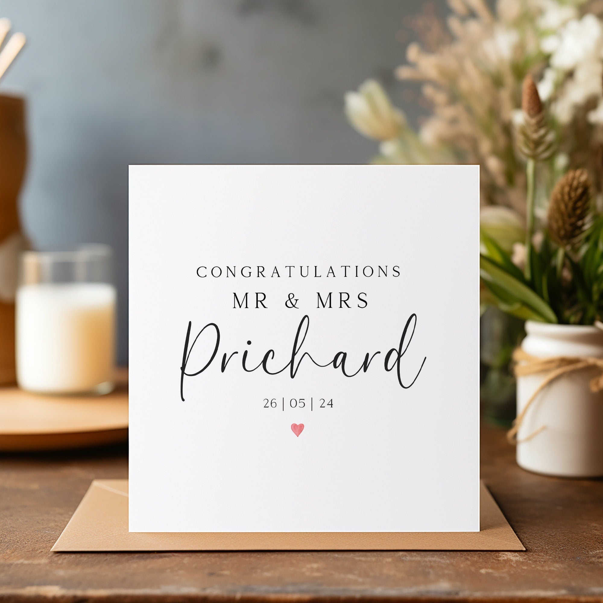 Personalised Wedding Card - Wedding Day Card - Wedding Card - Mr & Mrs Card - Newlyweds Bride and Groom - Greenery Heart Wreath - C1319