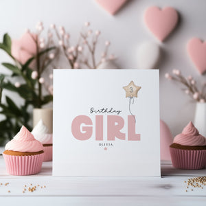 Personalised Birthday Girl Age Card - Happy Birthday - Kids Birthday Card - Niece Birthday - 1st Birthday Card - 2nd Birthday Card - C1670