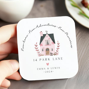 Personalised Pink New Home Coaster - Housewarming Gift - Drinks Coaster - CS1002