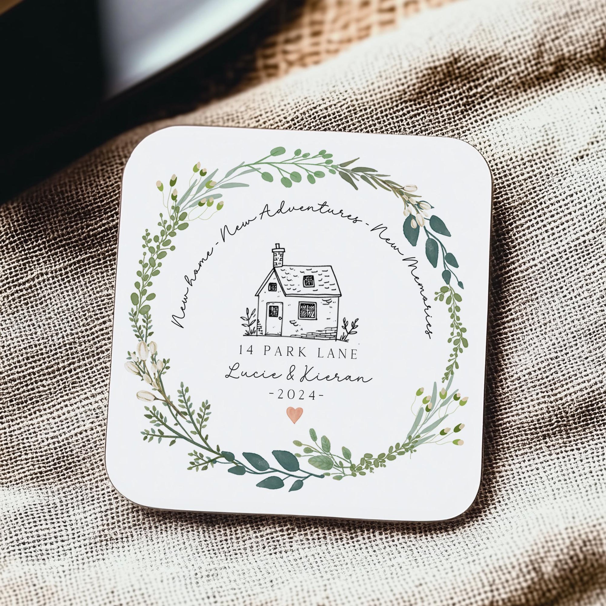 Personalised New Home Wreath Coaster - Housewarming Gift - Drinks Coaster - CS1004