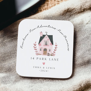 Personalised Pink New Home Coaster - Housewarming Gift - Drinks Coaster - CS1002