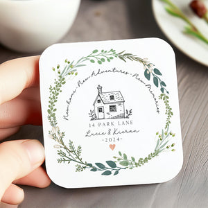 Personalised New Home Wreath Coaster - Housewarming Gift - Drinks Coaster - CS1004