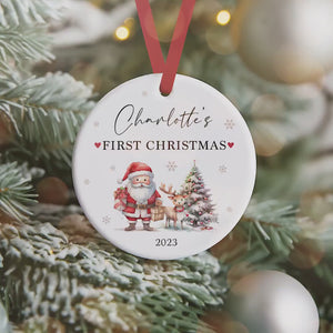 Personalised Baby's First Christmas Father Christmas Ceramic Decoration - Baby 1st Christmas Santa Bauble - Newborn Christmas Decoration