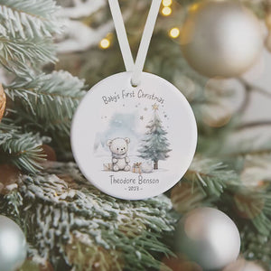 Personalised Baby's First Christmas Bear Ceramic Decoration - Baby 1st Christmas Bauble - Newborn Christmas Decoration